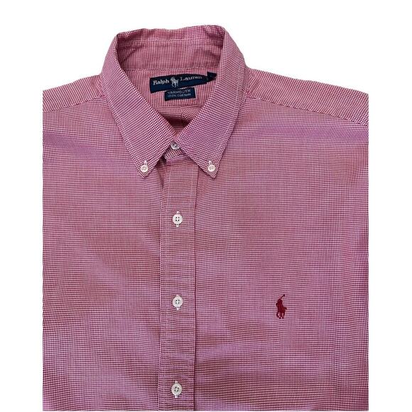 Ralph Lauren Shirt Men’s 17 Red White Yarmouth Gingham Plaid Cotton Button Down - Picture 3 of 7